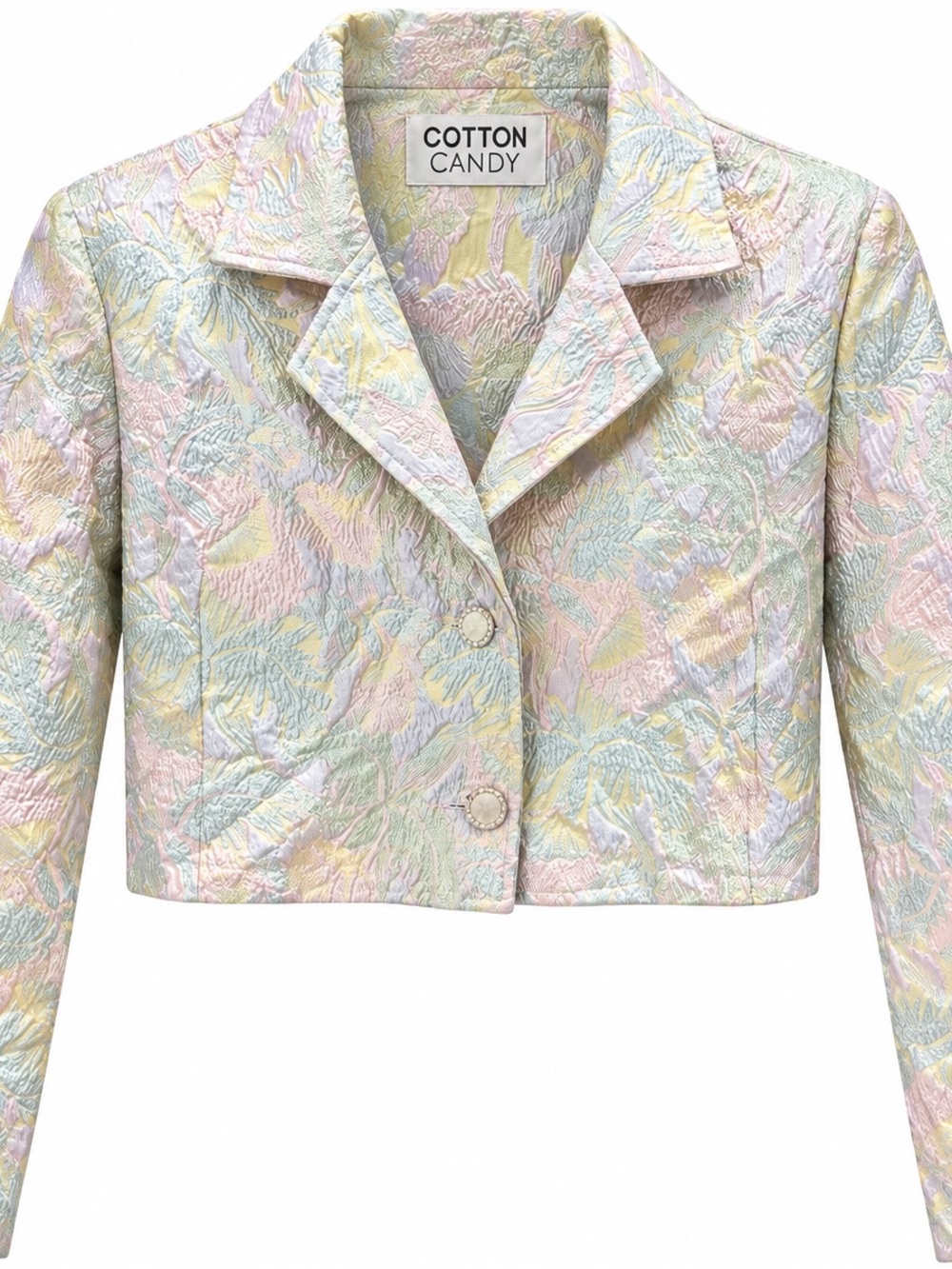Cotton Candy Pastel Multi-Color Cropped Jacquard Blazer